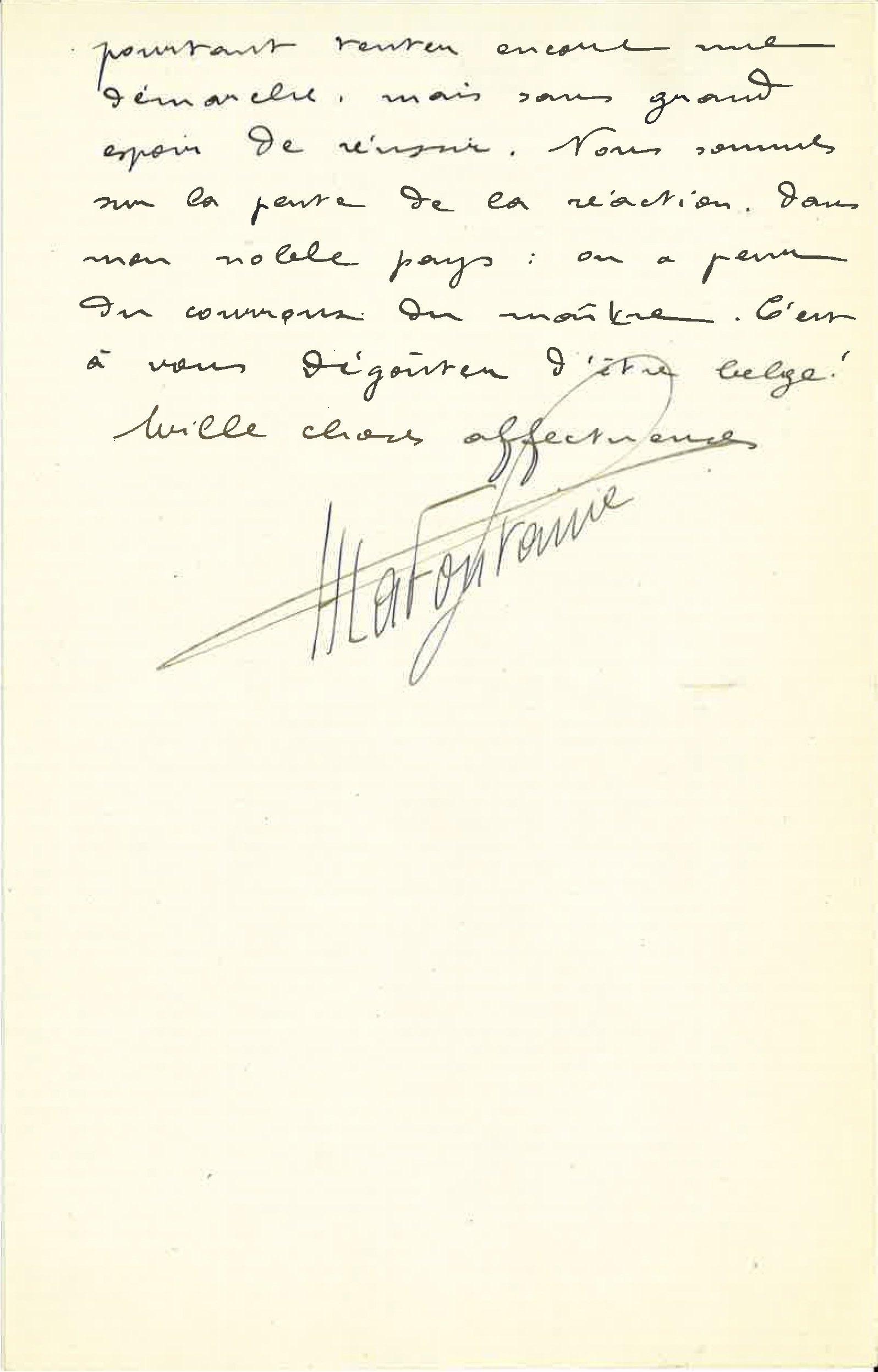 Lettre d’Henri Lafontaine (juriste et pacifiste belge, prix Nobel de la Paix 1913) 