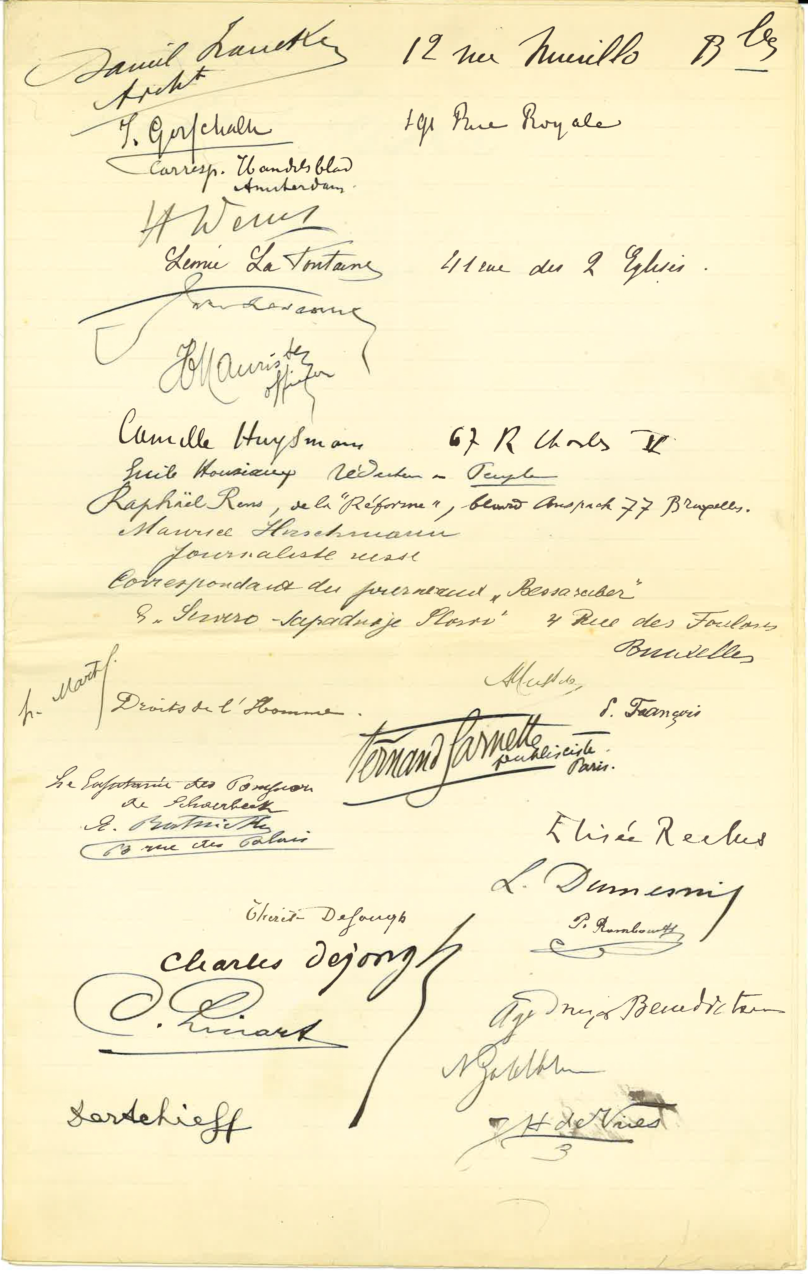 Signatures autographes recueillies au congrès des arménophiles de Bruxelles